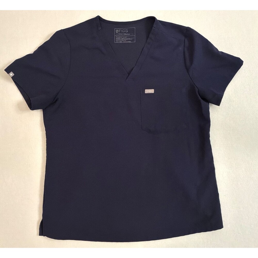 FIGS Scrub Top Shirt Womens L Navy Catarina V Neck Technical Collection Medical
